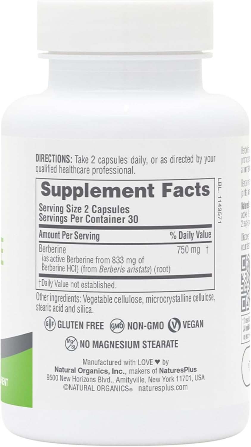 Natures Plus PRO Berberine 750 mg - 60 Capsules - Supports Healthy Metabolism -Diabetic-Insulin resistance