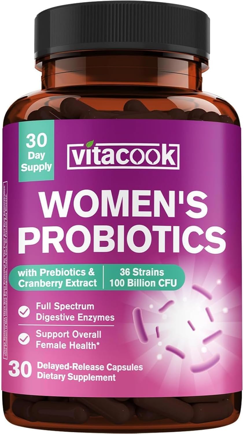 Probiotics for Women 100 Billion CFU 36 Strains, Women's Probiotic with Prebiotics & Digestive Enzymes, Organic Cranberry, Boost Digestive, Vaginal & Urinary Health, Gut Health and Immunity 30  Caps