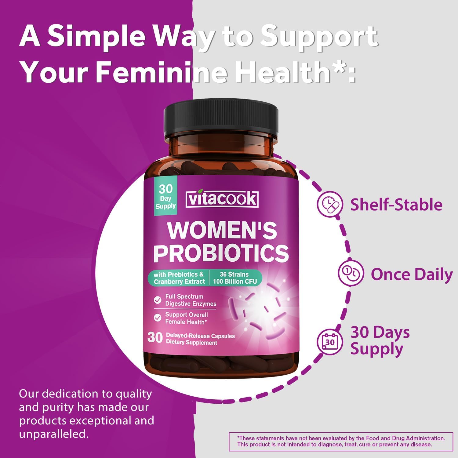 Probiotics for Women 100 Billion CFU 36 Strains, Women's Probiotic with Prebiotics & Digestive Enzymes, Organic Cranberry, Boost Digestive, Vaginal & Urinary Health, Gut Health and Immunity 30  Caps