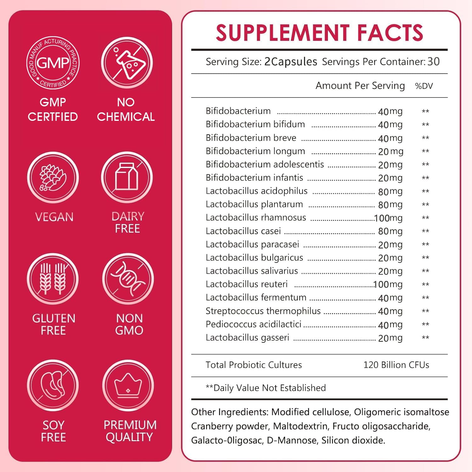 Women's Probiotics 120 Billion CFUs 18 Strains 3 Prebiotics & Digestive Enzymes Contains Organic Prebiotic Cranberry Women's Health Digestive & Immune Support Non-GMO, 60 Capsules