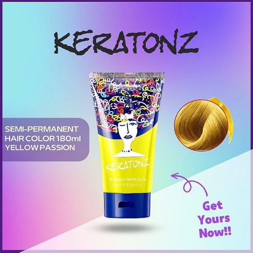 Keratonz YELLOW PASSION SEMI-PERMANENT HAIR COLOUR- Yellow Hair Dye- LONG-LASTING- No Hair Damage- No Hair Damage- No Ammonia or Peroxide Chemicals – Gentle on Hair and Scalp- Safe for all Hair Types