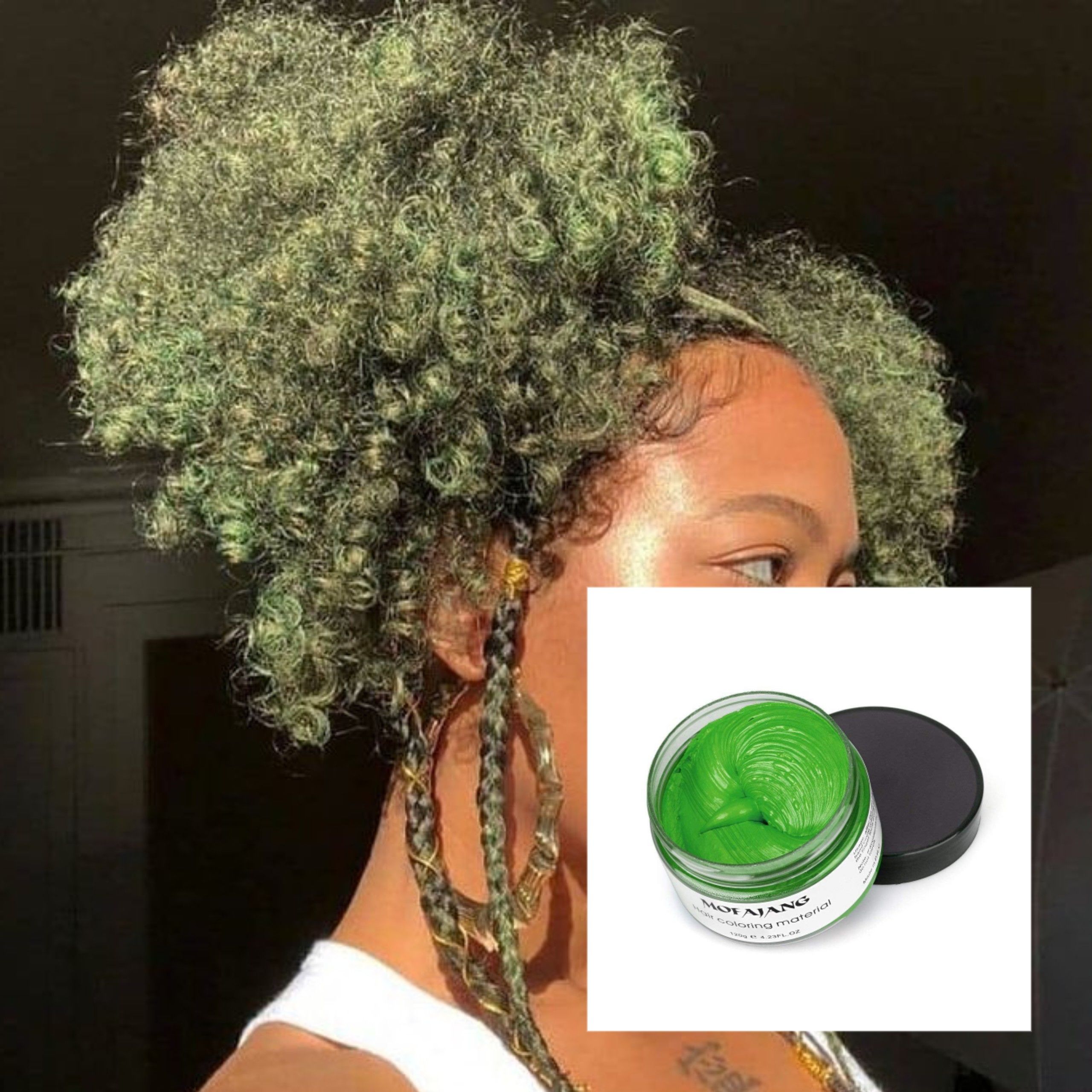 Green Hair Color Wax – Mofajang Temporary Hair Dye for Natural, Relaxed, Braided Hair| No Bleach |Washable Hair Paint for Events & Daily Use- Safe Hair Color for Kids- Hair Styling Wax- Green hair dye