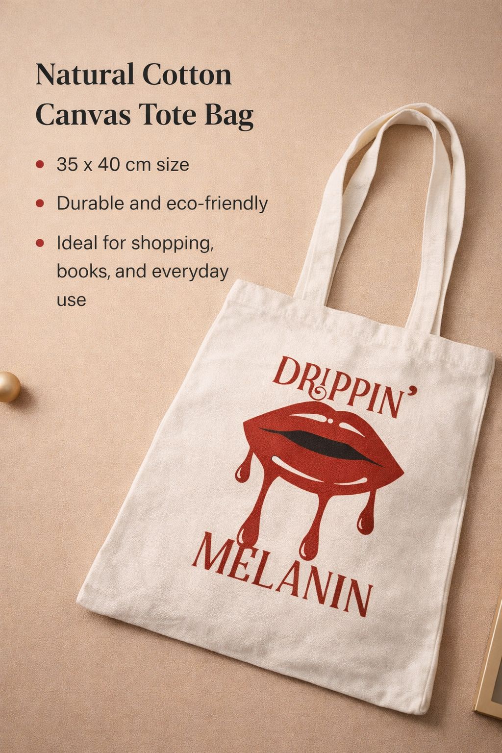 Cotton Canvas Tote Bag for Women- Stylish Shoulder Bag with Bold Lip Design, Durable Reusable Shopper, Everyday Handbag for Work, School, Travel & Essentials- dark chocolate girlfriend birthday gift