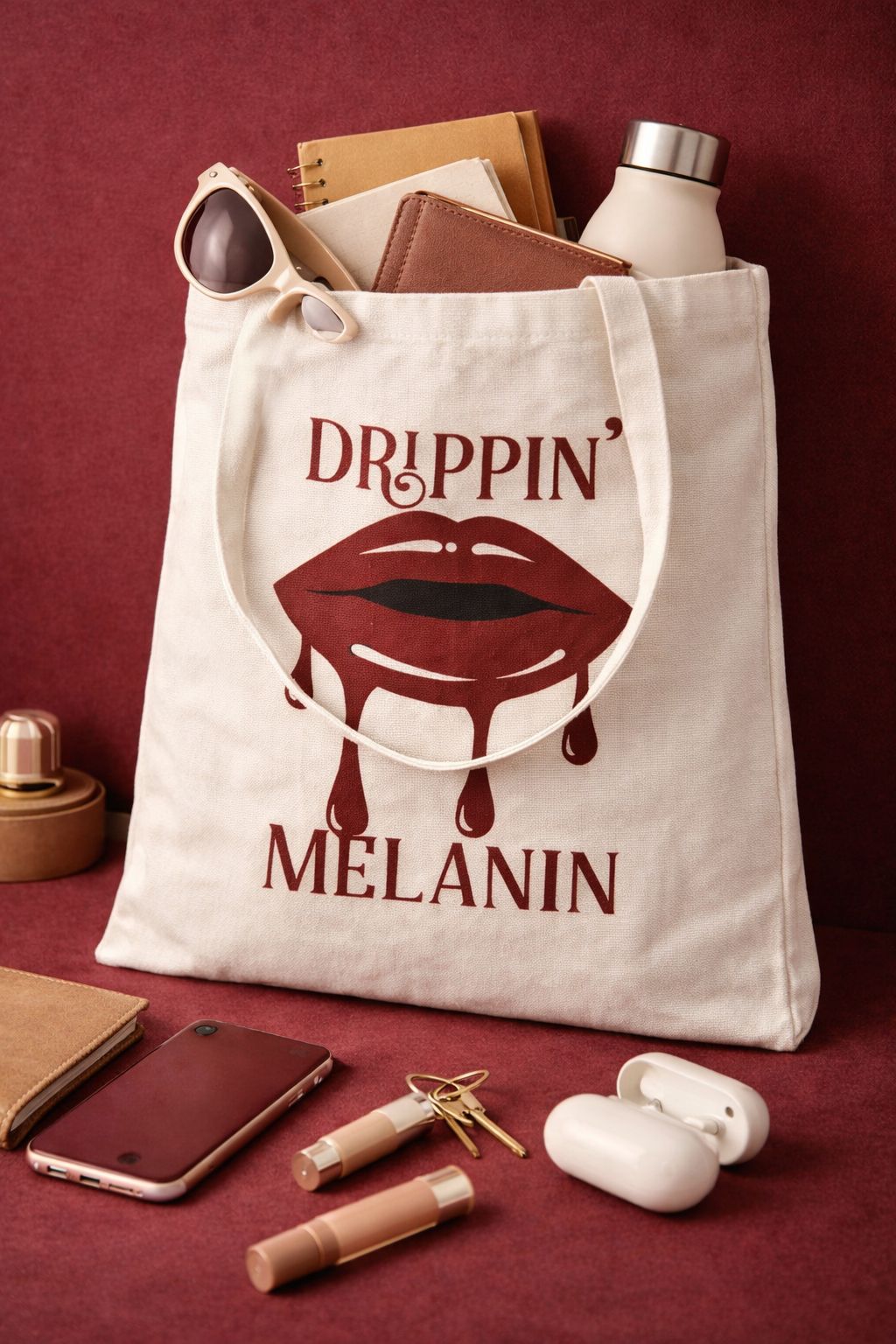 Cotton Canvas Tote Bag for Women- Stylish Shoulder Bag with Bold Lip Design, Durable Reusable Shopper, Everyday Handbag for Work, School, Travel & Essentials- dark chocolate girlfriend birthday gift