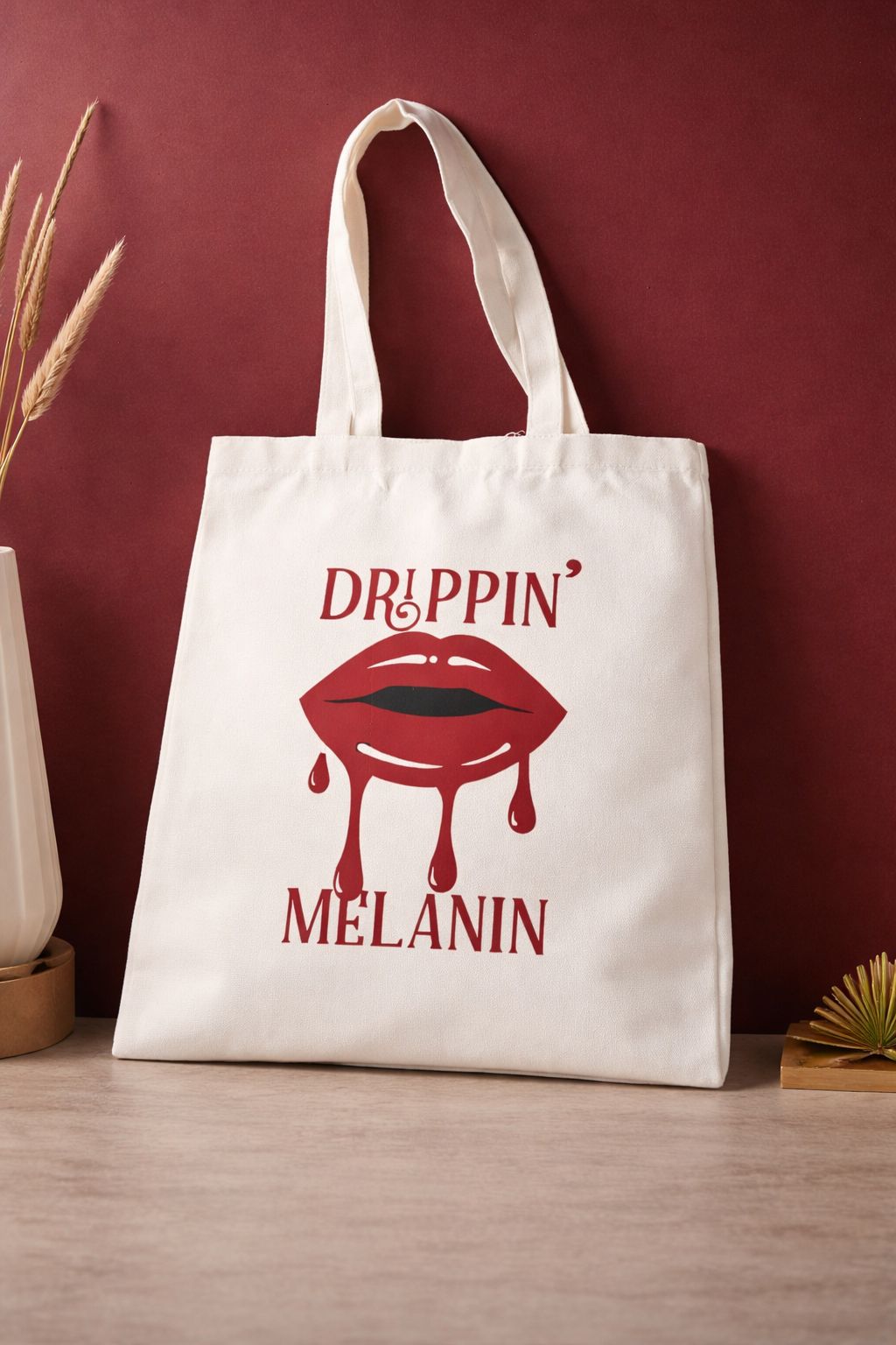 Cotton Canvas Tote Bag for Women- Stylish Shoulder Bag with Bold Lip Design, Durable Reusable Shopper, Everyday Handbag for Work, School, Travel & Essentials- dark chocolate girlfriend birthday gift