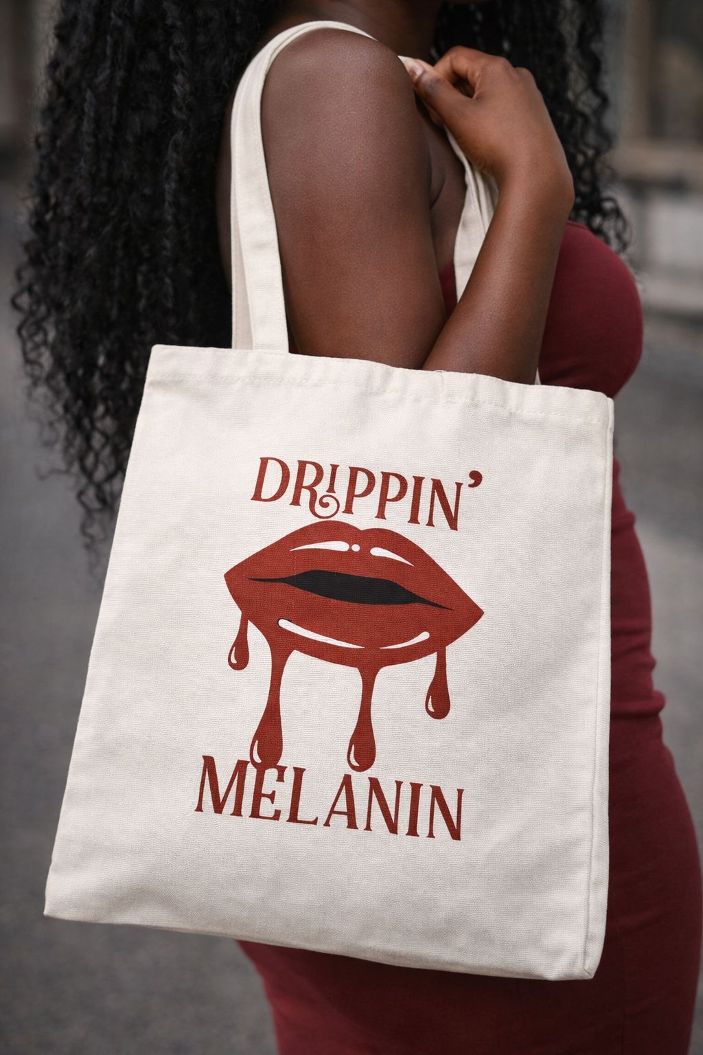 Cotton Canvas Tote Bag for Women- Stylish Shoulder Bag with Bold Lip Design, Durable Reusable Shopper, Everyday Handbag for Work, School, Travel & Essentials- dark chocolate girlfriend birthday gift