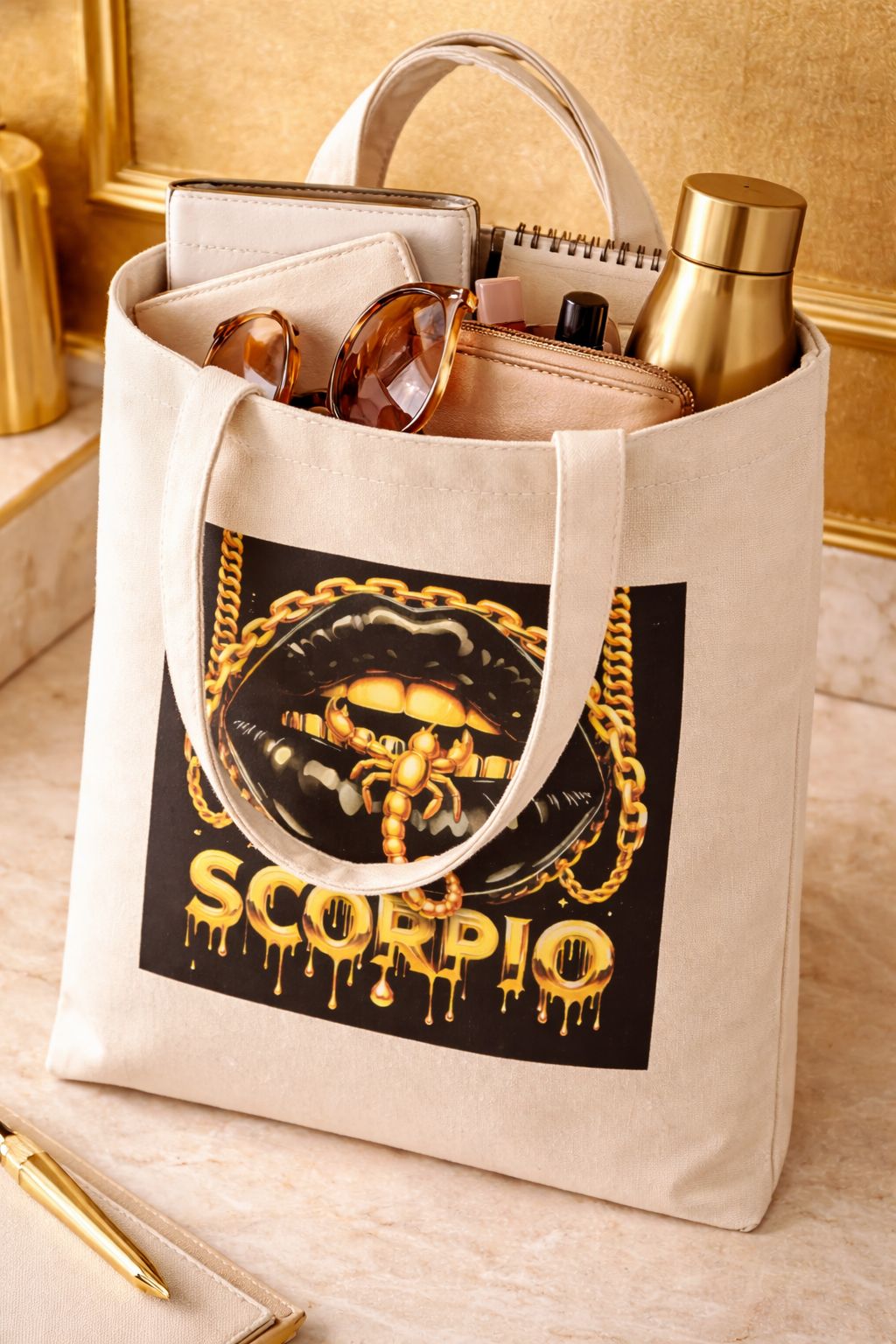 Local fast delivery Ladies Shoulder Casual Portable Tote Bag- Scorpio girl Handbags for Ladies- Cotton Canvas Tote Bags- Crossbody Bags for Women- Female Handle Shoulder Bag- Hot fashion Beige bag