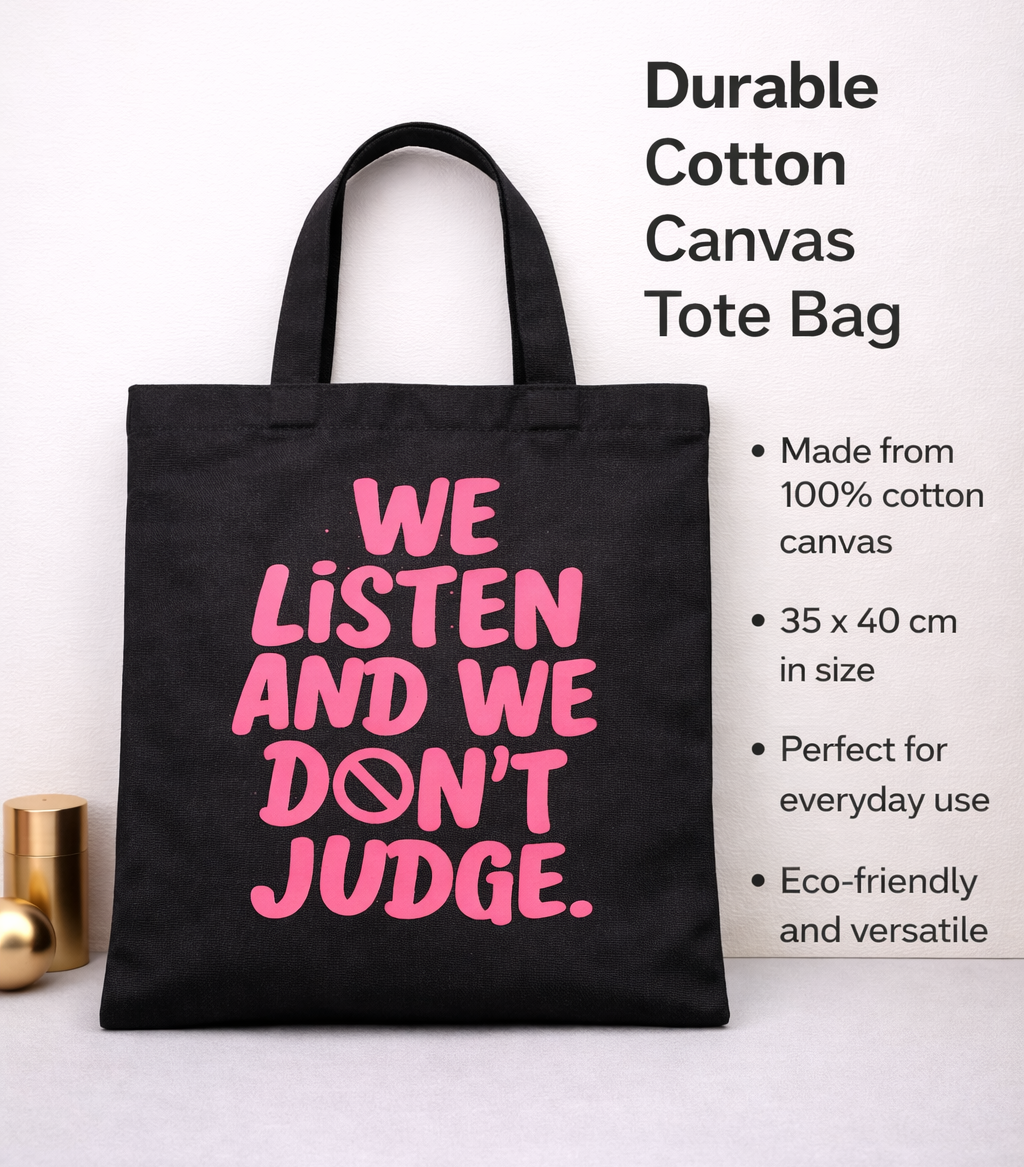 Black Cotton Canvas Tote Bag with Bold Pink Statement Print- Durable Eco-Friendly Shoulder Bag, Reusable Everyday Shopper, Stylish Minimalist Gift Tote for Work, School- niche design and high-end feel