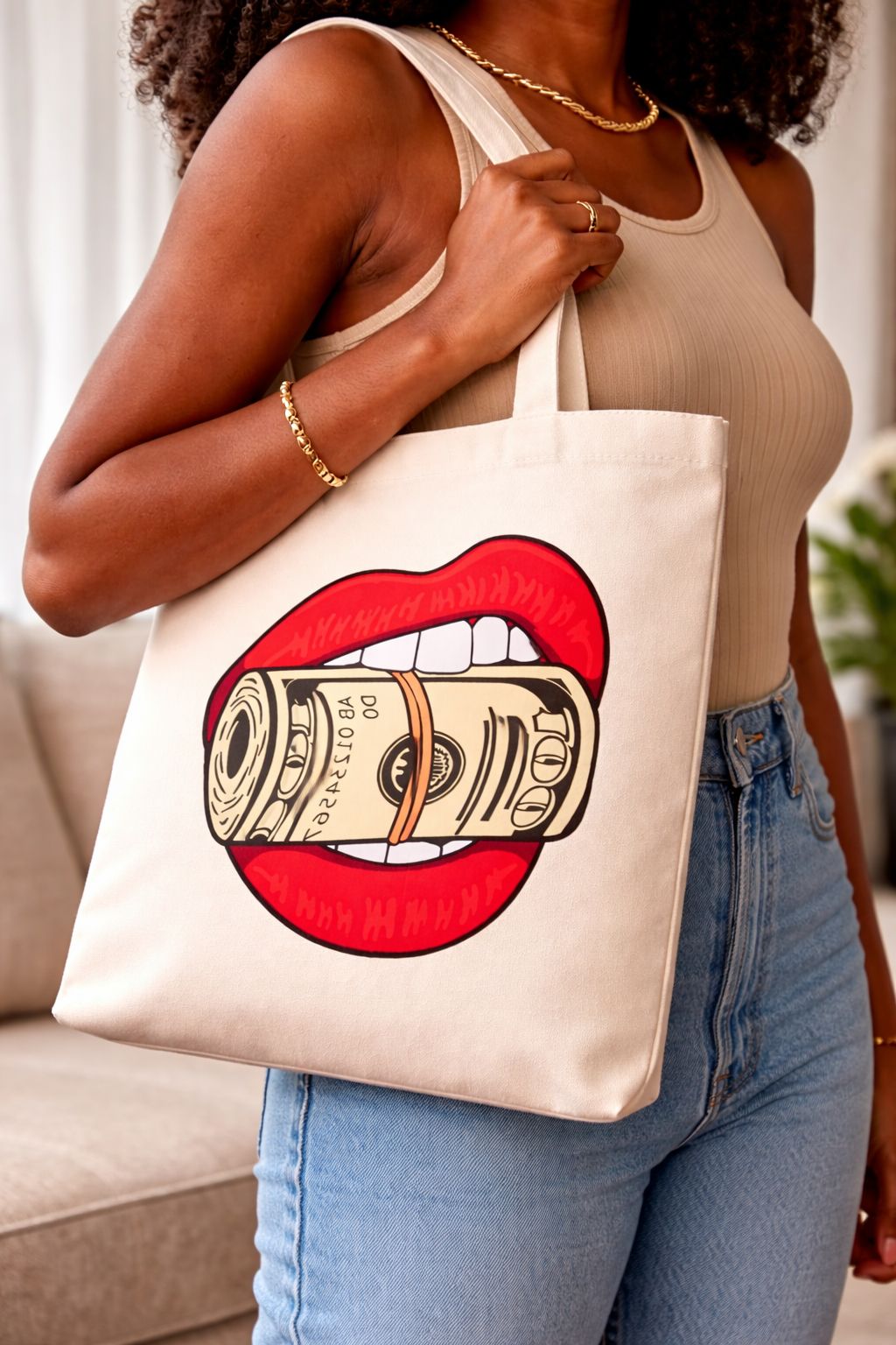 Rich Ladies Shoulder Bag Cross-body bag- Large Beige Purse Handag- Women Stylish Tote Bag- Cotton Canvas Bag- designed Lipstick Set Velvet Lip Stick Non-stick Lip Gloss Moisturize Long Lasting Print.