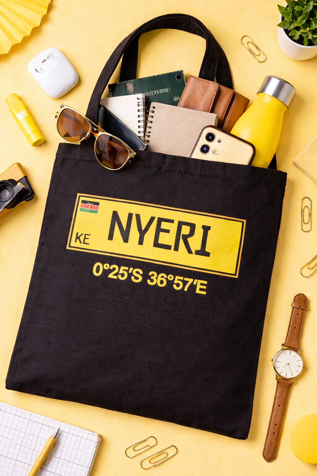 Kenyan Souvenir black Tote Bag with Nyeri City Name, Pride patriotic Gift Idea, Durable Canvas Shopper Bag, Eco Friendly Reusable Tote, Travel Keepsake, Cultural Gift, Minimalist Everyday Carryall Bag