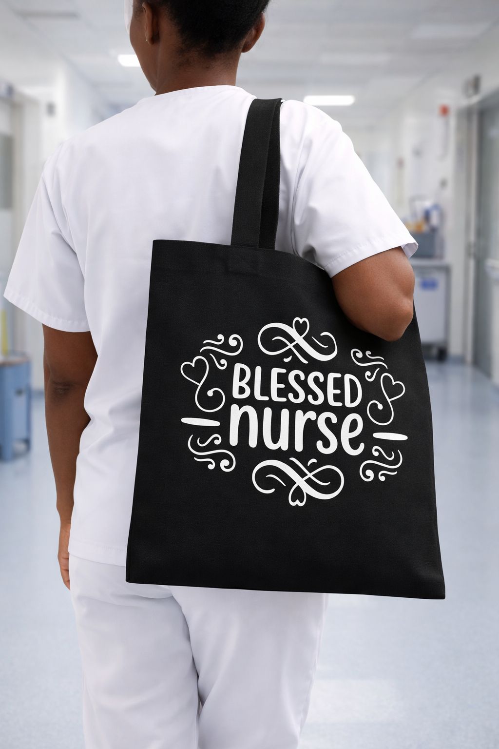 Blessed Nurse Tote Bag, Black Work Tote for Women, Large Capacity Hobo Style Shoulder Bag, Minimalist Shopper Alternative, Medical Professional Gift, Healthcare Hero Apparel, Nursing School handbag.