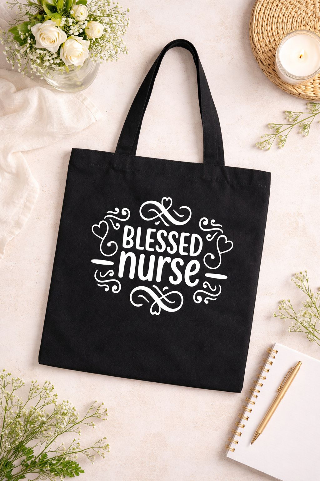 Blessed Nurse Tote Bag, Black Work Tote for Women, Large Capacity Hobo Style Shoulder Bag, Minimalist Shopper Alternative, Medical Professional Gift, Healthcare Hero Apparel, Nursing School handbag.