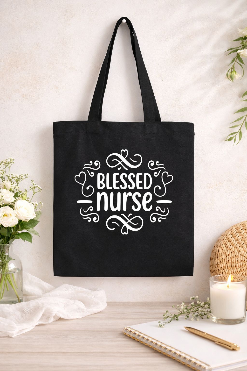 Blessed Nurse Tote Bag, Black Work Tote for Women, Large Capacity Hobo Style Shoulder Bag, Minimalist Shopper Alternative, Medical Professional Gift, Healthcare Hero Apparel, Nursing School handbag.