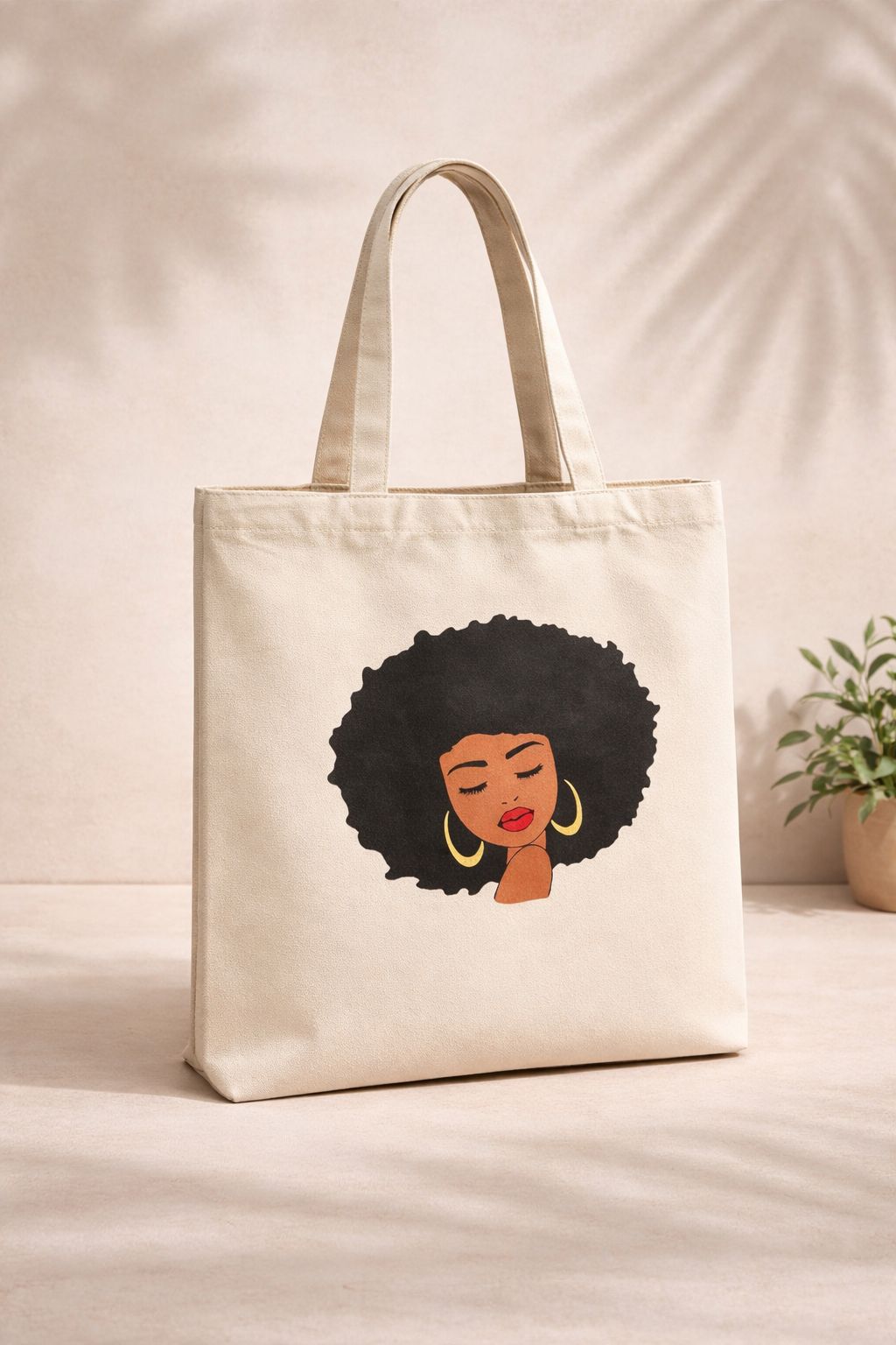 Afro Hair Black Woman Printed Tote Bag- Bag Gift Idea African Art Canvas Bag for Women- Ladies bags- Fashionable Handbags- Ladies Purse- Shoulder Bag for School, Shopping & Daily Use, Melanin Magic.