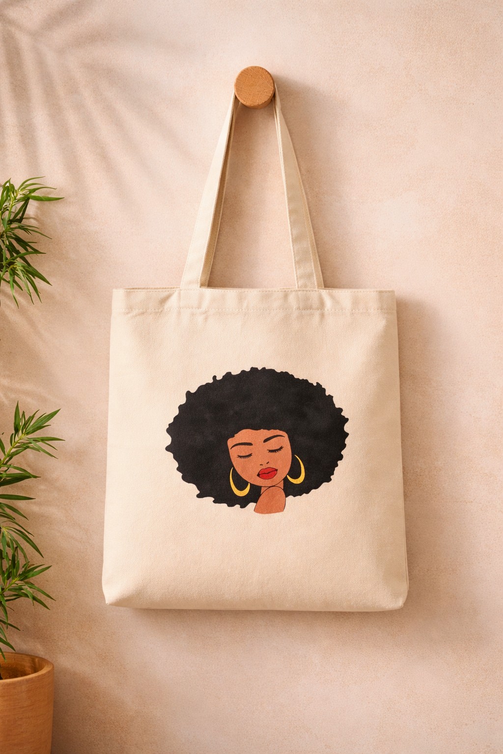 Afro Hair Black Woman Printed Tote Bag- Bag Gift Idea African Art Canvas Bag for Women- Ladies bags- Fashionable Handbags- Ladies Purse- Shoulder Bag for School, Shopping & Daily Use, Melanin Magic.