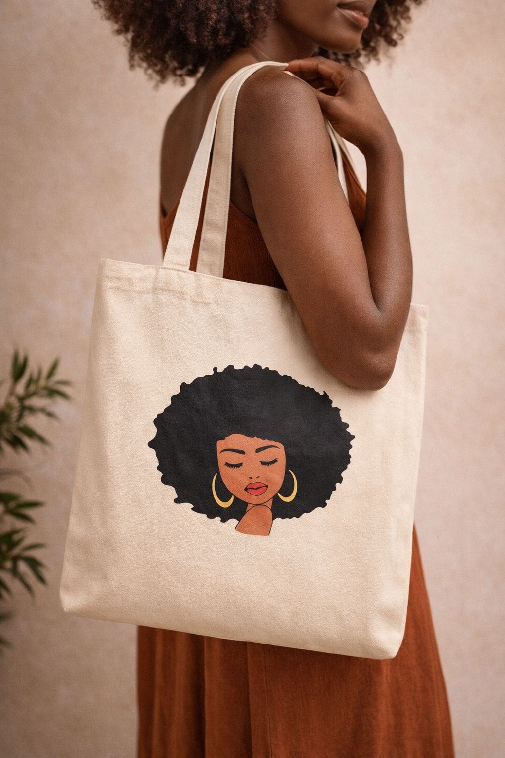 Afro Hair Black Woman Printed Tote Bag- Bag Gift Idea African Art Canvas Bag for Women- Ladies bags- Fashionable Handbags- Ladies Purse- Shoulder Bag for School, Shopping & Daily Use, Melanin Magic.