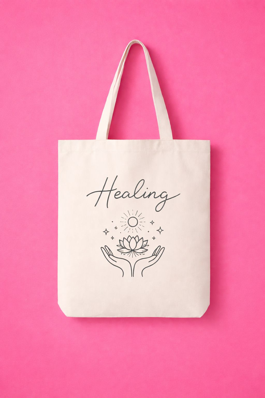HEALING Cotton Canvas Tote handbag- Large Capacity canvas shoulder bag- School bag for students, work, and everyday use, Mental Health Awareness, Self Care Gift, Wellness Aesthetic, Spiritual Growth.