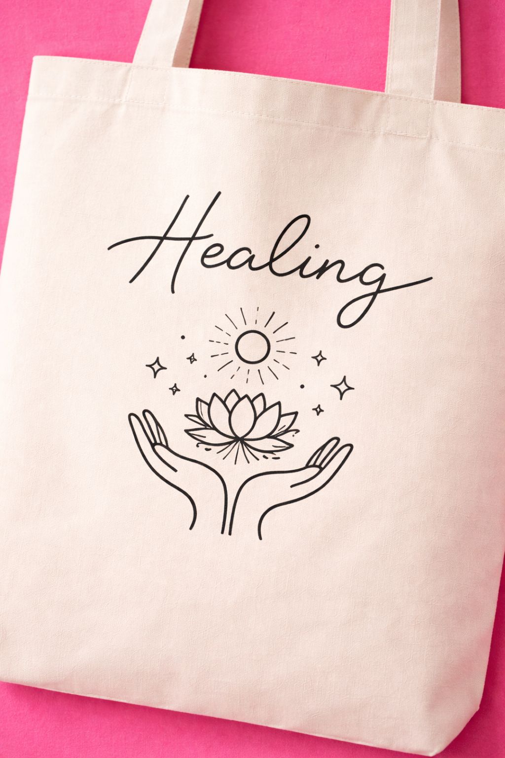 HEALING Cotton Canvas Tote handbag- Large Capacity canvas shoulder bag- School bag for students, work, and everyday use, Mental Health Awareness, Self Care Gift, Wellness Aesthetic, Spiritual Growth.