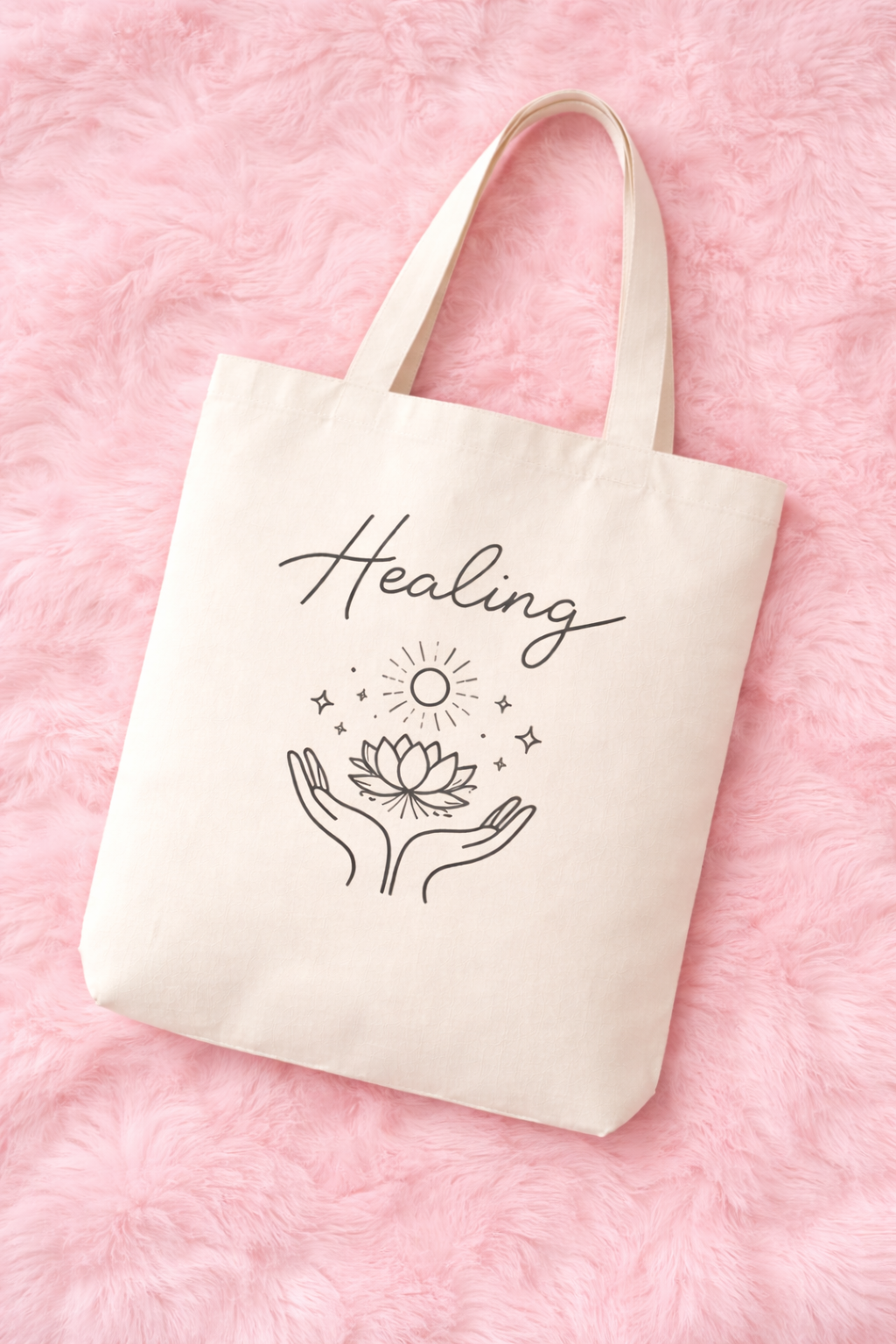 HEALING Cotton Canvas Tote handbag- Large Capacity canvas shoulder bag- School bag for students, work, and everyday use, Mental Health Awareness, Self Care Gift, Wellness Aesthetic, Spiritual Growth.