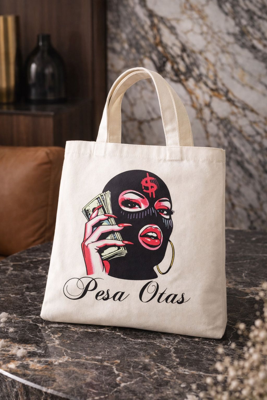 Canvas Tote Bag- Everyday Carry Handbag- Reusable Shopping Stylish Bag- Work School Bag- Motivational Hustle Print Design, Entrepreneur Gift, Productivity Gear, Success Mindset, Career Woman Apparel.