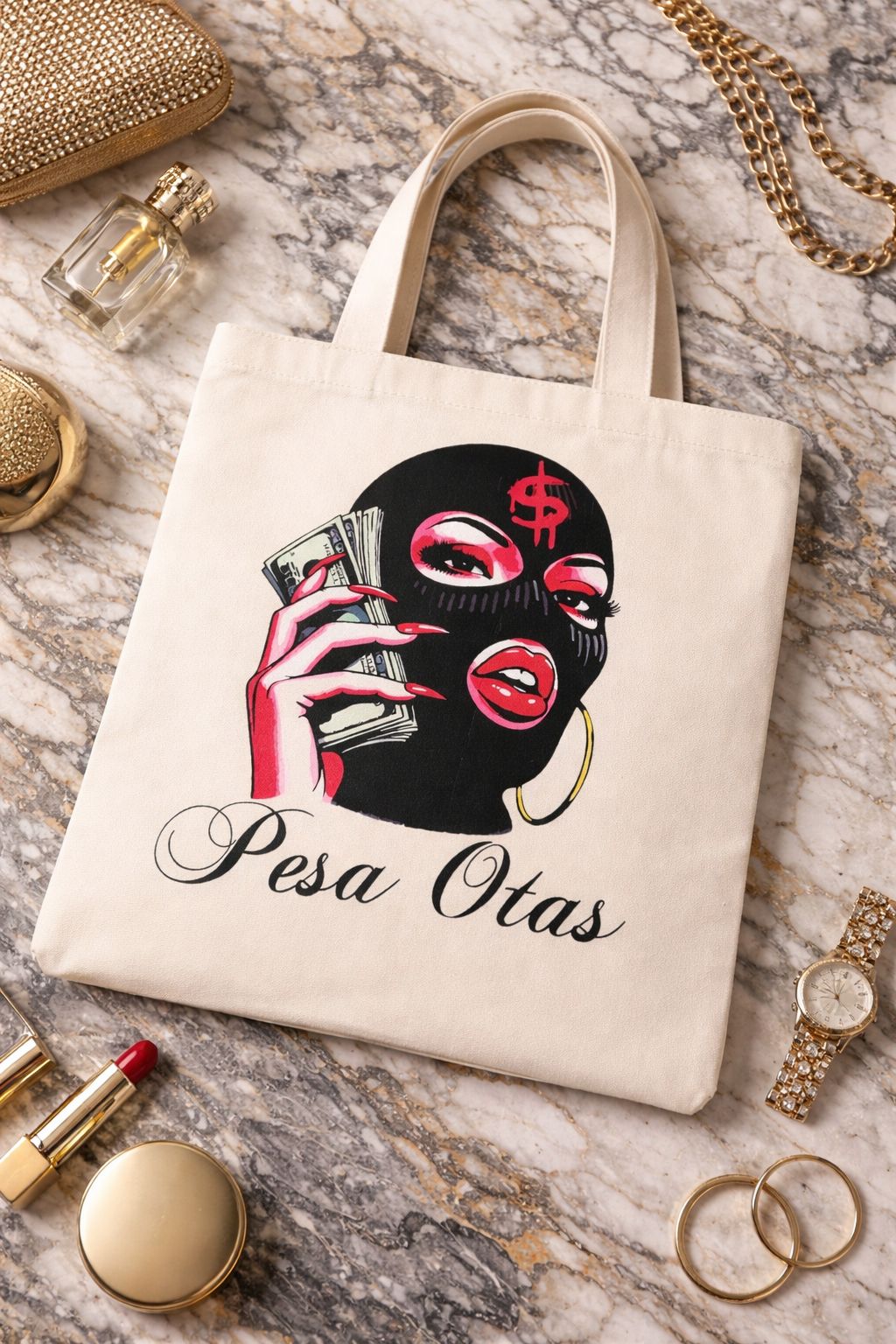 Canvas Tote Bag- Everyday Carry Handbag- Reusable Shopping Stylish Bag- Work School Bag- Motivational Hustle Print Design, Entrepreneur Gift, Productivity Gear, Success Mindset, Career Woman Apparel.