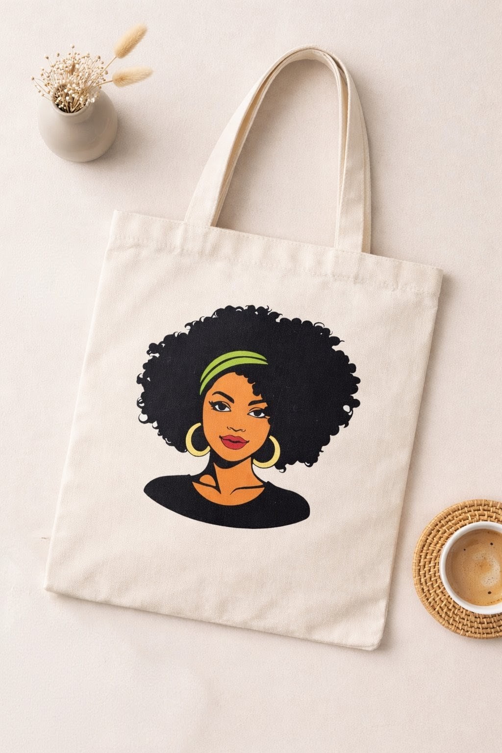 Afro Tote Bag Canvas- Stylish Everyday Carry Bag- Reusable Shopping, Work & School Handbag with Graphic Print Design, Melanin Magic, Black Girl Joy, Natural Hair Art, Cultural Pride, Ethnic Aesthetic.