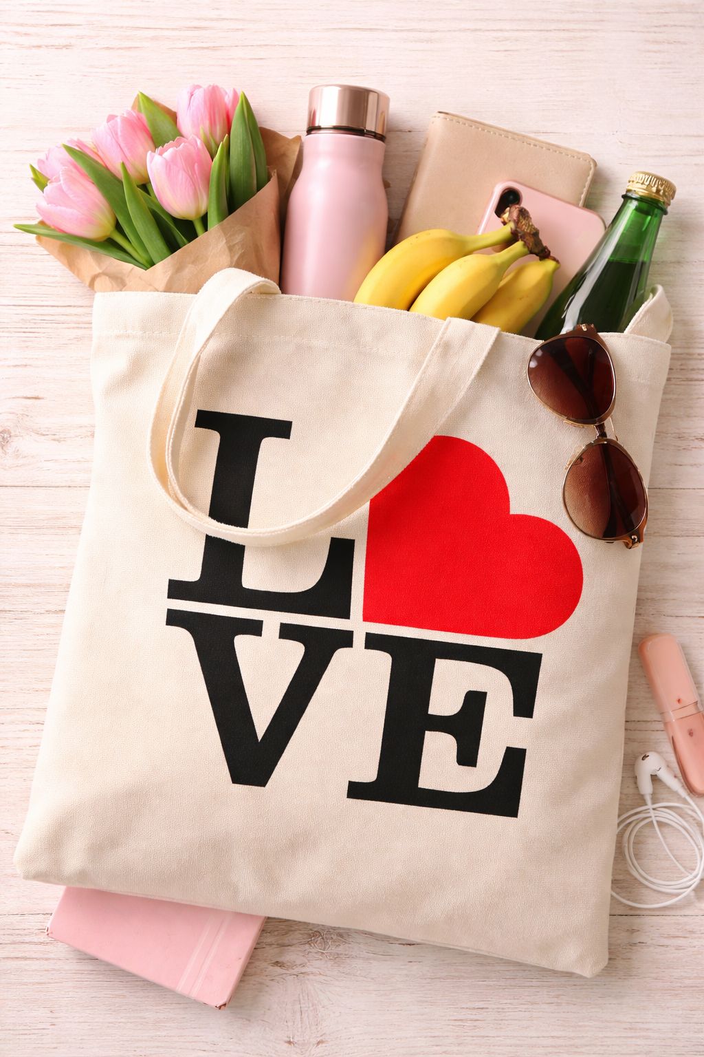 Love Cotton Canvas Tote Bag- Reusable Everyday Carry Bag- Durable Shopping, Work & School Handbag for Daily Use, Romantic Aesthetic, Valentine's Day Gift, Heart Graphic Apparel, Minimalist accesory.