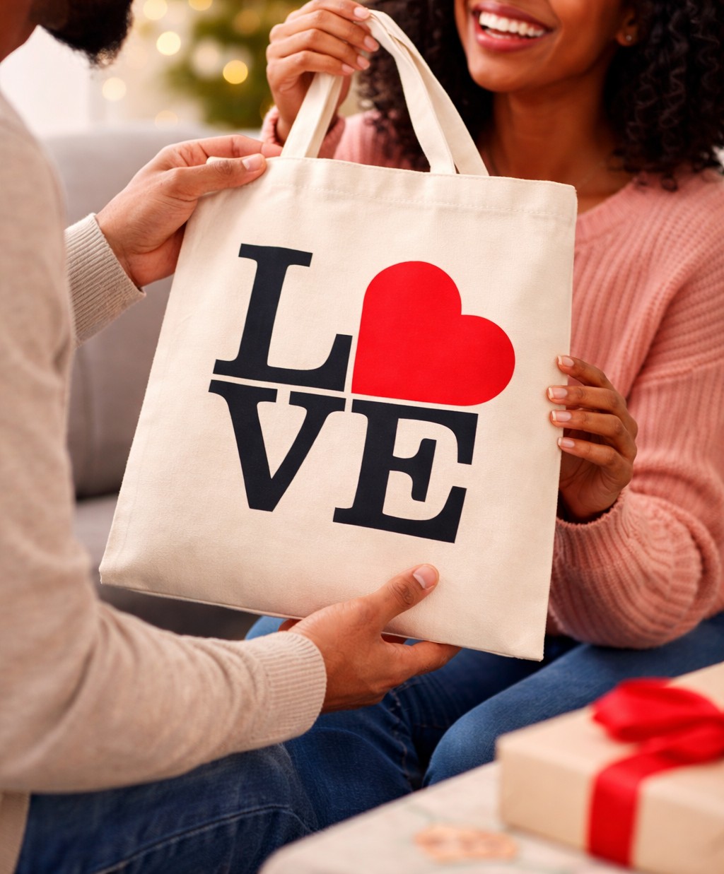 Love Cotton Canvas Tote Bag- Reusable Everyday Carry Bag- Durable Shopping, Work & School Handbag for Daily Use, Romantic Aesthetic, Valentine's Day Gift, Heart Graphic Apparel, Minimalist accesory.