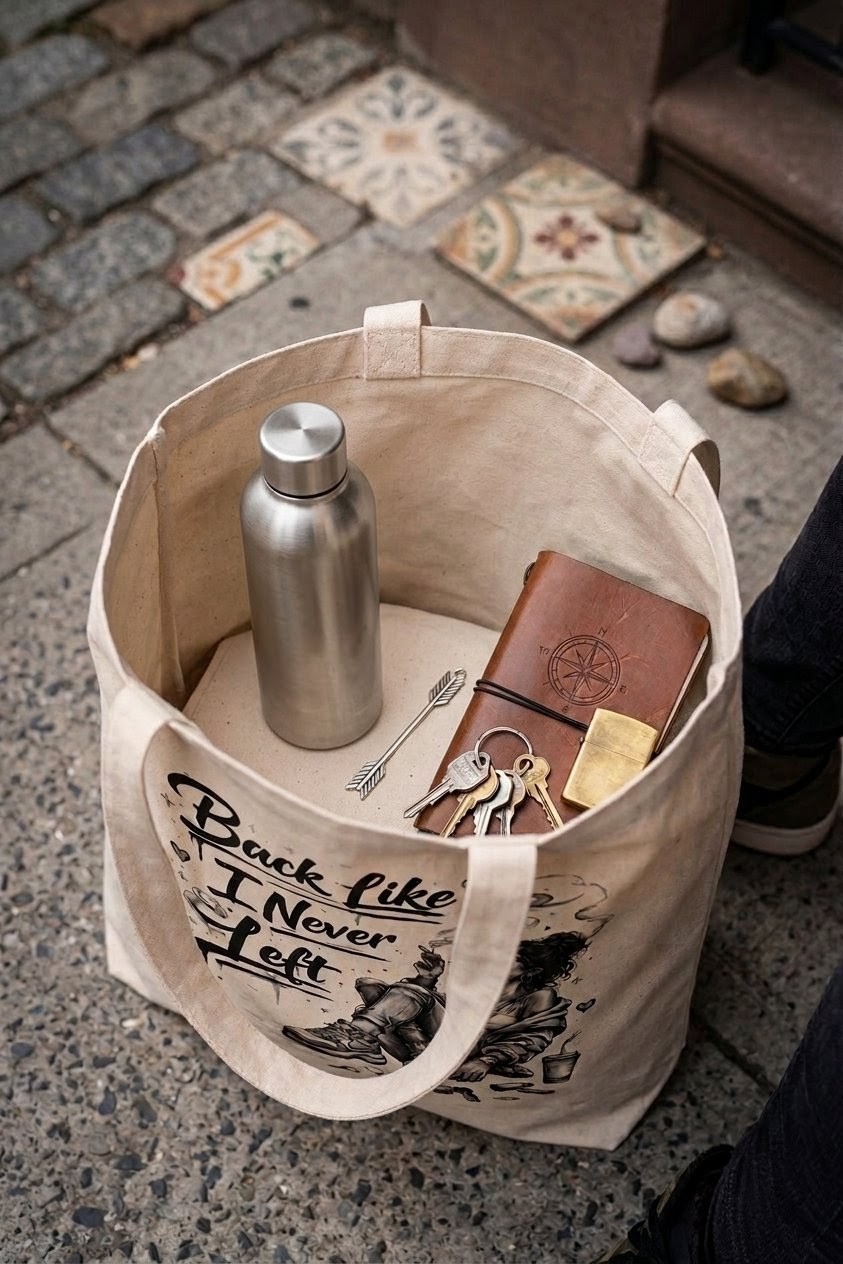 Premium "Back Like I Never Left" Urban Graphic Canvas Tote Bag - Durable, Eco-Friendly, Large Capacity Shoulder Handbag for Daily Travel & Shopping - Stylish Aesthetic Streetwear Fashion Accessory