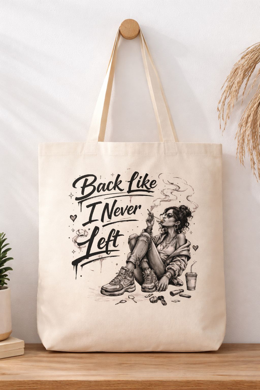 Premium "Back Like I Never Left" Urban Graphic Canvas Tote Bag - Durable, Eco-Friendly, Large Capacity Shoulder Handbag for Daily Travel & Shopping - Stylish Aesthetic Streetwear Fashion Accessory