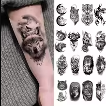 10pcs Waterproof Temporary Tattoo Sticker Dark Wolf Lion Tiger Eagle Snake Deer Skeleton Scorpion Body Art Arm Tattoo Women Men