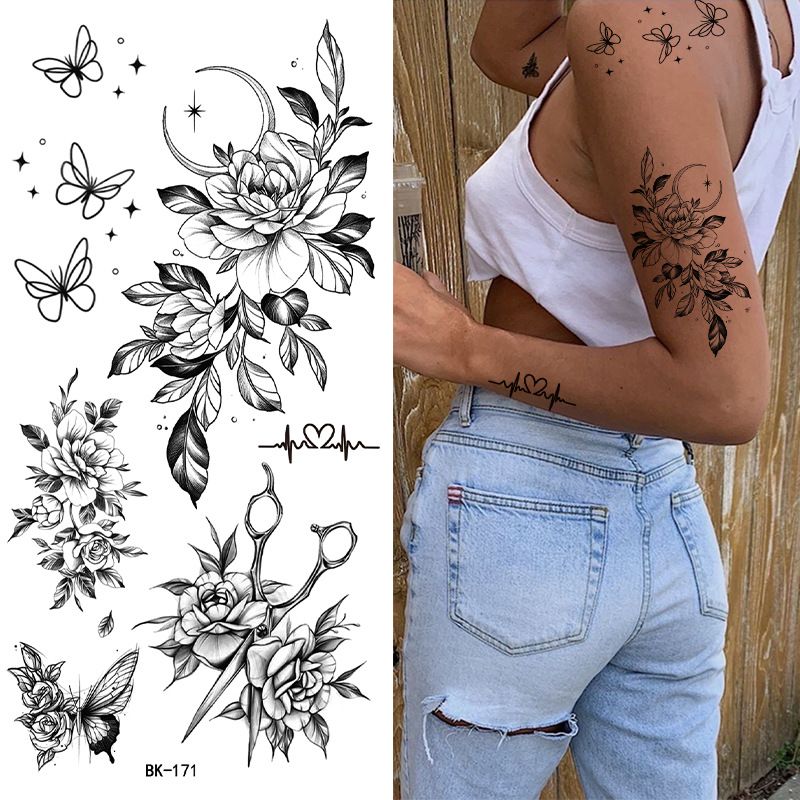 Black Doodle Flash Sheet Temporary Tattoos, Mini Flash Art. Festival Temporary Tattoo Stickers