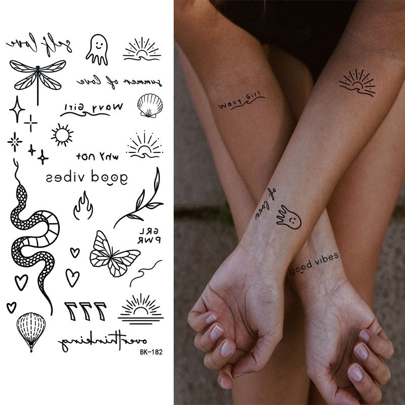 Black Doodle Flash Sheet Temporary Tattoos, Mini Flash Art. Festival Temporary Tattoo Stickers