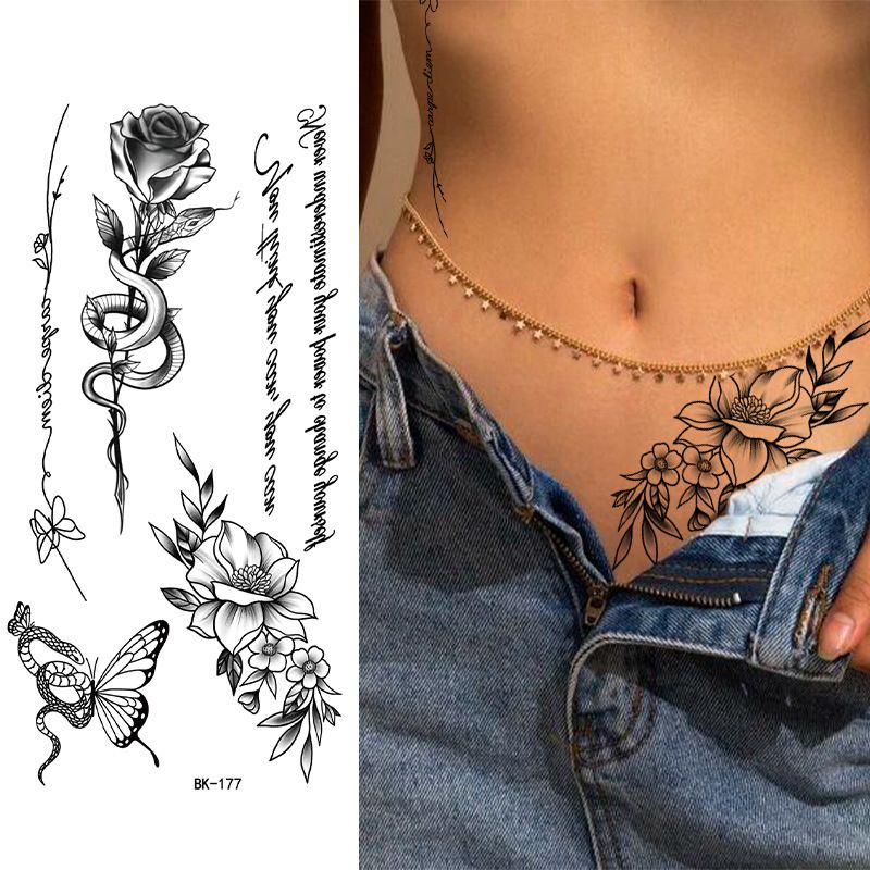 Black Doodle Flash Sheet Temporary Tattoos, Mini Flash Art. Festival Temporary Tattoo Stickers