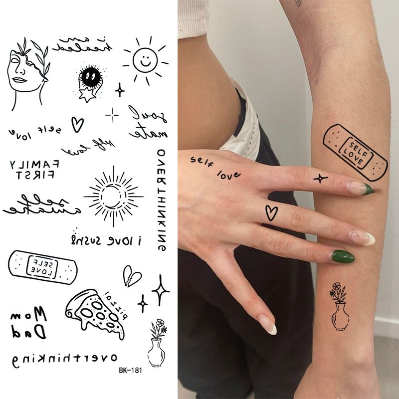 Black Doodle Flash Sheet Temporary Tattoos, Mini Flash Art. Festival Temporary Tattoo Stickers