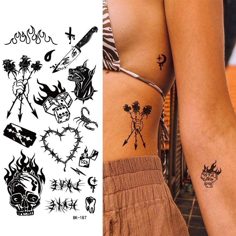 Black Doodle Flash Sheet Temporary Tattoos, Mini Flash Art. Festival Temporary Tattoo Stickers