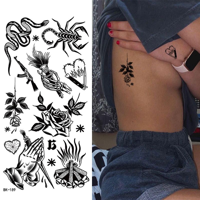 Black Doodle Flash Sheet Temporary Tattoos, Mini Flash Art. Festival Temporary Tattoo Stickers