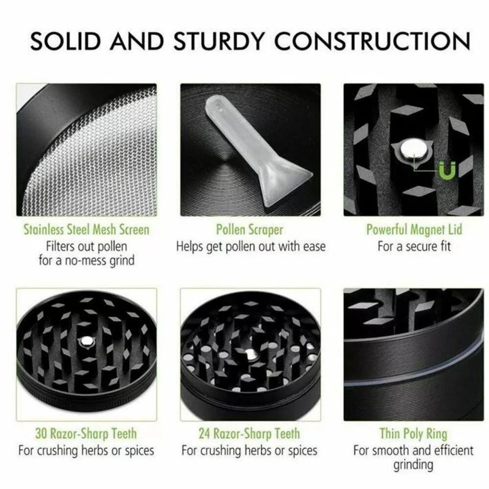 Black 63mm 4 Part Premium Metal Herb Magnetic Grinder Crusher