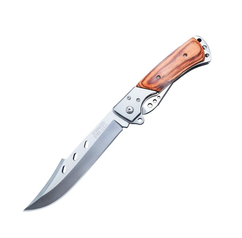 Folding knife for tourism, hunting, and fishing. Tough swiss outdoor knife with a nylon sheath.