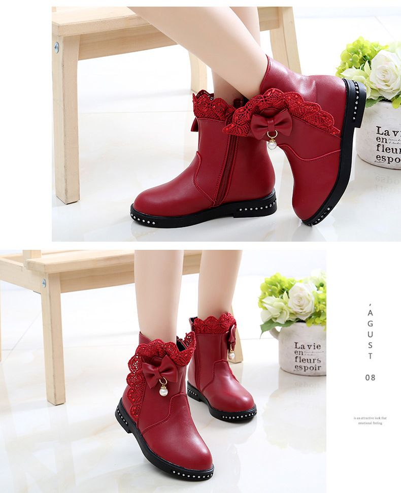Fancy Kids boots Winter Casual Boots for Girls Rhinestone Flower Fashion Plush Long Boots