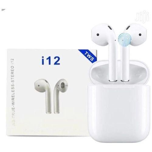 TWS I12 Bluetooth 5.0 Headset Sweatproof Sports Touch Earbuds AIRPODS - WHITE