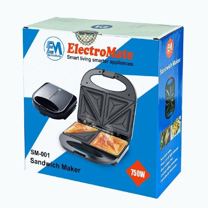 EM Sandwich Maker 2-Slice Non-Stick 750W Toaster for Bread – Perfect for Quick and Easy Snacks