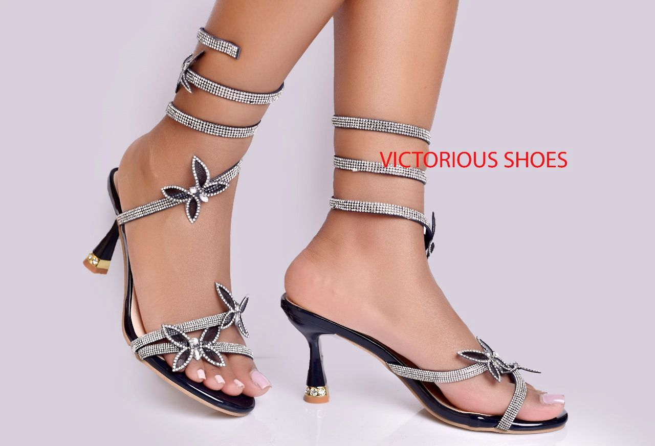 New In!! Classy Women's High Heel Wrap-Around Sandals With Butterfly Rhinestone Embellishment, Open Toe, Beautifully Sparkling Stiletto Heels, Ideal For Weddings And Other Occasions