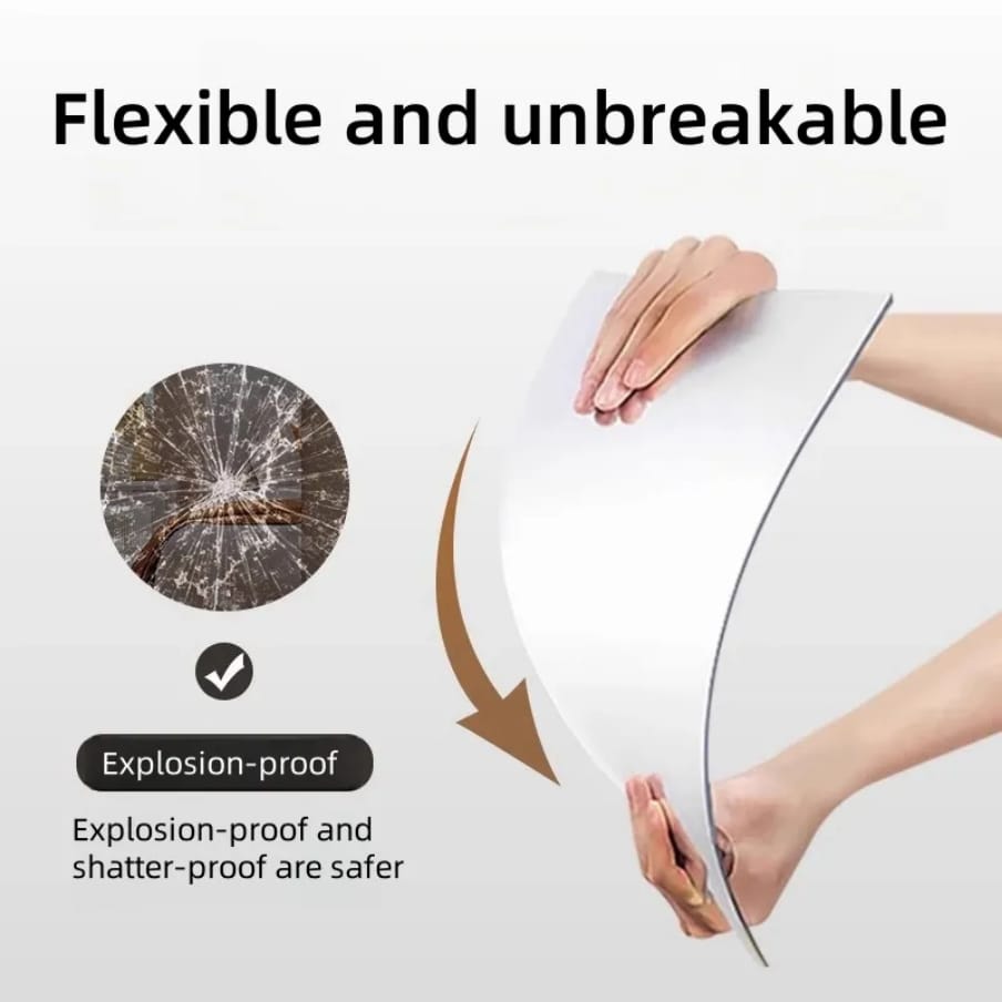 Peel and stick unbreakable mirror