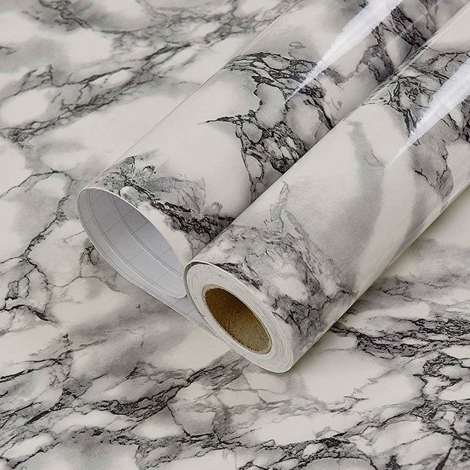 60cm*5M Glossy Marble Wallpaper Granite Peel and Stick Self Adhesive Removable Waterproof Countertop Paper for Cabinet Furniture Kitchen Viny Film 60 ncm By 3M