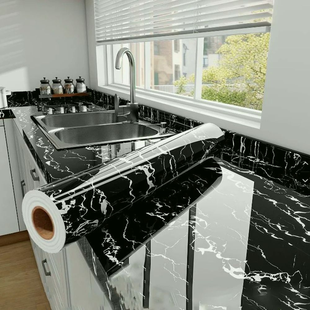 60cm*5M Glossy Marble Wallpaper Granite Peel and Stick Self Adhesive Removable Waterproof Countertop Paper for Cabinet Furniture Kitchen Viny Film 60 ncm By 3M