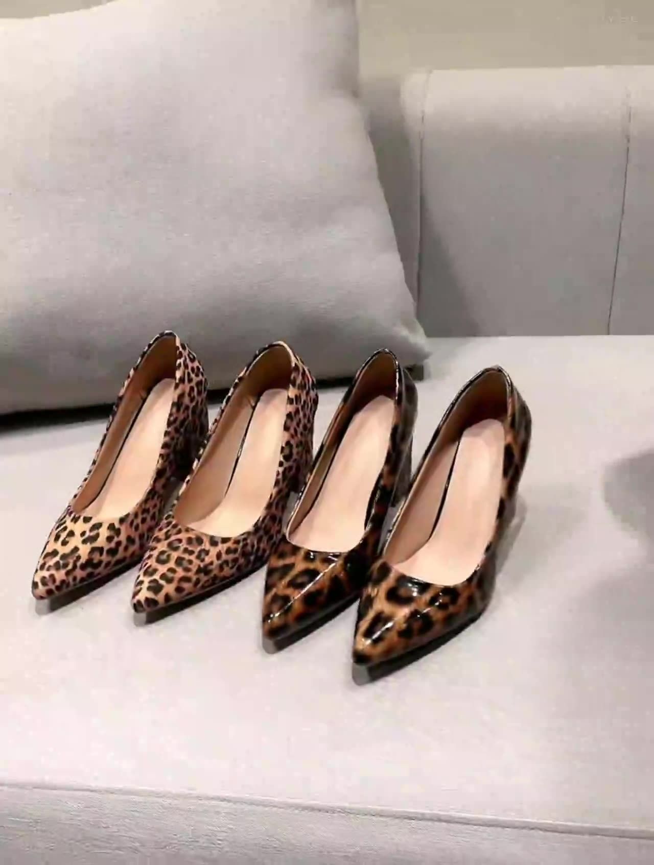 Africa's new patent leather pointed sexy high heels thick leopard print single shoes female cross-border big size hot selling professional single shoes