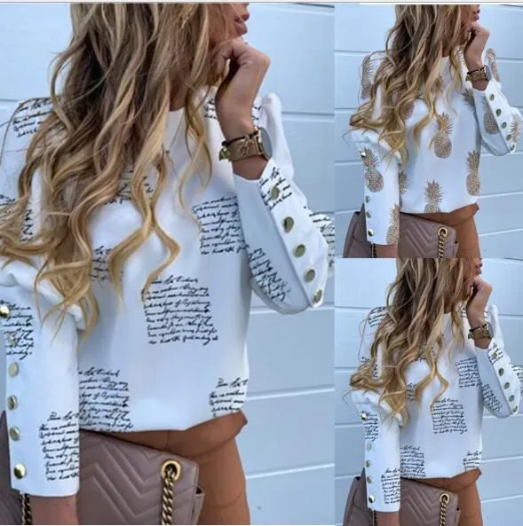 2026 Africa explosive autumn and winter long sleeve button pineapple printed shirt for women shirt for women a large number of stock work essential