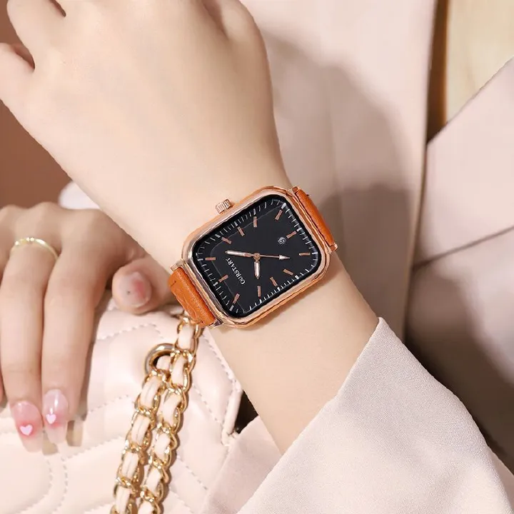 2024 Africa New Korean Women's Watch Casual RetroTiktok Live Diamond Quartz Belt Calendar Women's Watches Leisure Metal Watches + Lovers Girlfriends Wife's Birthday Holiday Gift