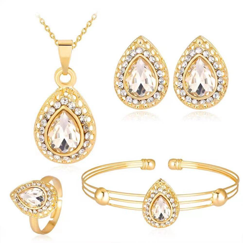 African Department popular new jewelry set female water drop gem series European and American style necklace earrings ring bracelet four-piece wholesale